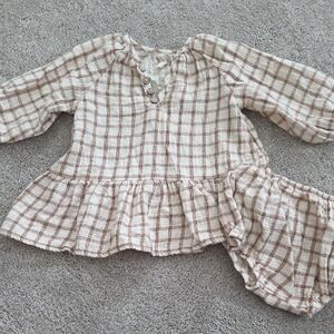 Quincy Mae Cream and Brown Plaid Ruffle Tunic Set